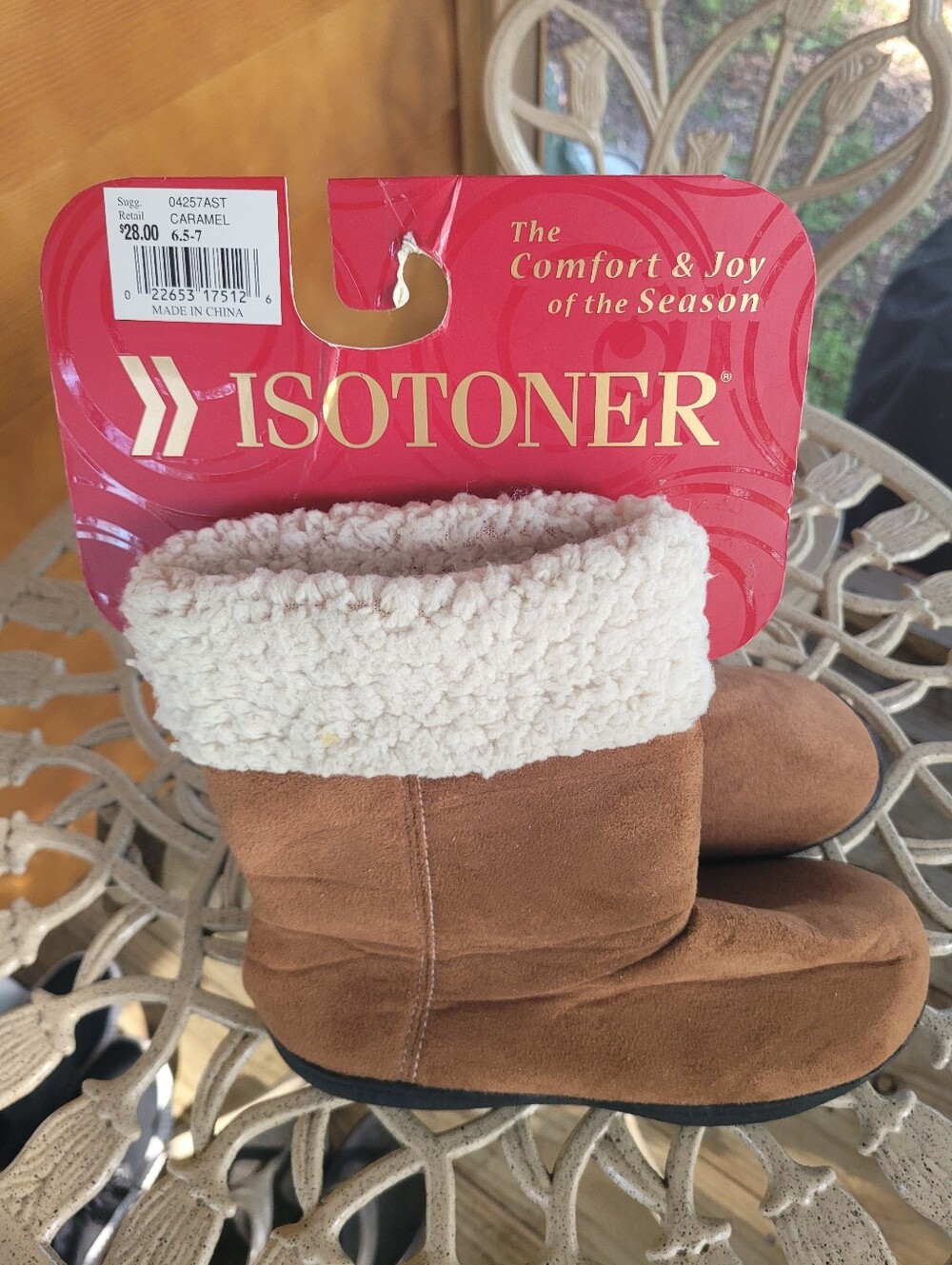 Isotoner Kids Caramel Brown Sherpa Cuffed Boot Slippers